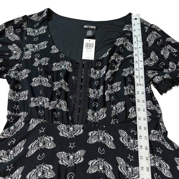 HOT TOPIC Death Moth Black Fit Flare Mini Dress Witchy Whimsygoth Fairy Sz XL - Picture 9 of 12